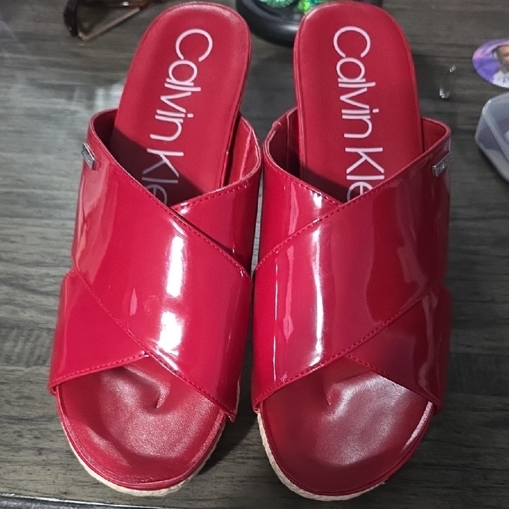 Calvin Klein Women's Glossy Red Mules